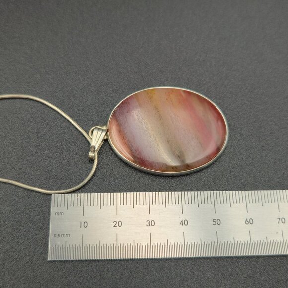 18 Inch Sterling Silver Large Banded Agate Stone Necklace B847 - Picture 6 of 7